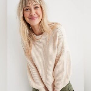 Aerie Cozy Cream Chenille Ribbed Sweater NWT